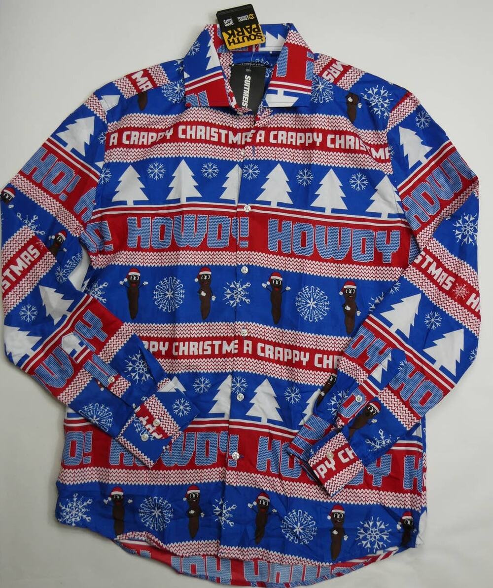 NWT South Park Howdy Ho! Mr. Hankey Long Sleeve Button Down Shirt, MEDIUM